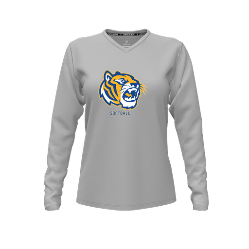 [CUS-DFW-TEES-CMF-VNK-LSL-GRY-FYXS-LOGO2] Decker Comfort T-Shirt (Female Youth XS, Gray, V Neck, Logo 2, Long Sleeve)