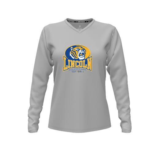 [CUS-DFW-TEES-PER-VNK-LSL-GRY-FYXS-LOGO3] Decker Performance T-Shirt (Female Youth XS, Gray, V Neck, Logo 3, Long Sleeve)