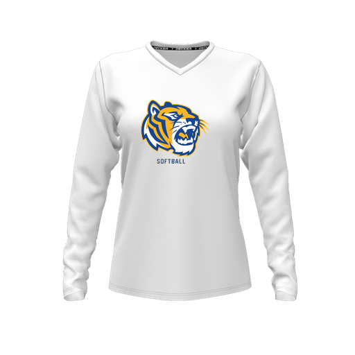 [FTLVPTWH-FYXS-LOGO2] Decker Performance T-Shirt (Female Youth XS, White, V Neck, Logo 2, Long Sleeve)