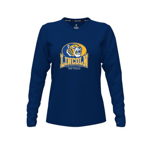 [FTLVPTNV-FYXS-LOGO3] Decker Performance T-Shirt (Female Youth XS, Navy, V Neck, Logo 3, Long Sleeve)
