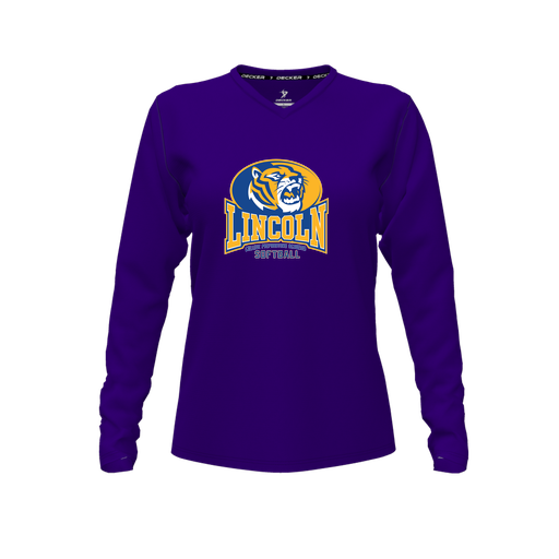 [FTLVPTPP-FYXS-LOGO3] Decker Performance T-Shirt (Female Youth XS, Purple, V Neck, Logo 3, Long Sleeve)